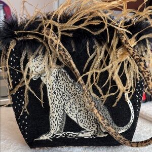 Leopard Print with Feather Trim bag
